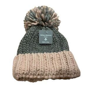 Gelso Bianco Made in Italy alpaca wool blend Pom hat grey and pink
